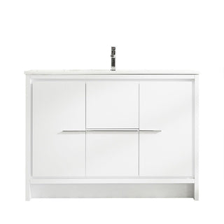 48" Glossy White Freestanding Single Sink Bathroom Vanity with White Polymarble Countertop - Golden Elite Deco