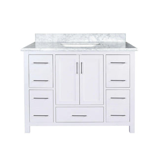 42" White Freestanding Bathroom Vanity with Carrera Marble Countertop Mella - Golden Elite Deco