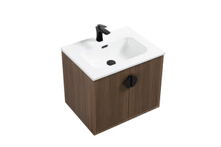 24" Oak Wall Mount Single Sink Bathroom Vanity with White Ceramic Countertop Sudbury - Golden Elite Deco