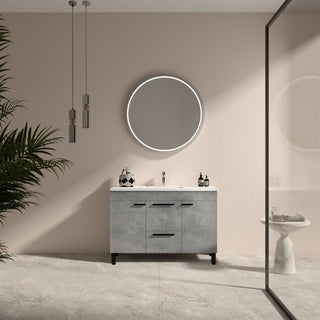 48" Cement Freestanding Single Sink Bathroom Vanity with White Ceramic Countertop Odessa - Golden Elite Deco