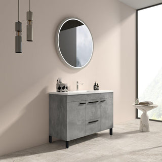 48" Cement Freestanding Single Sink Bathroom Vanity with White Ceramic Countertop Odessa - Golden Elite Deco