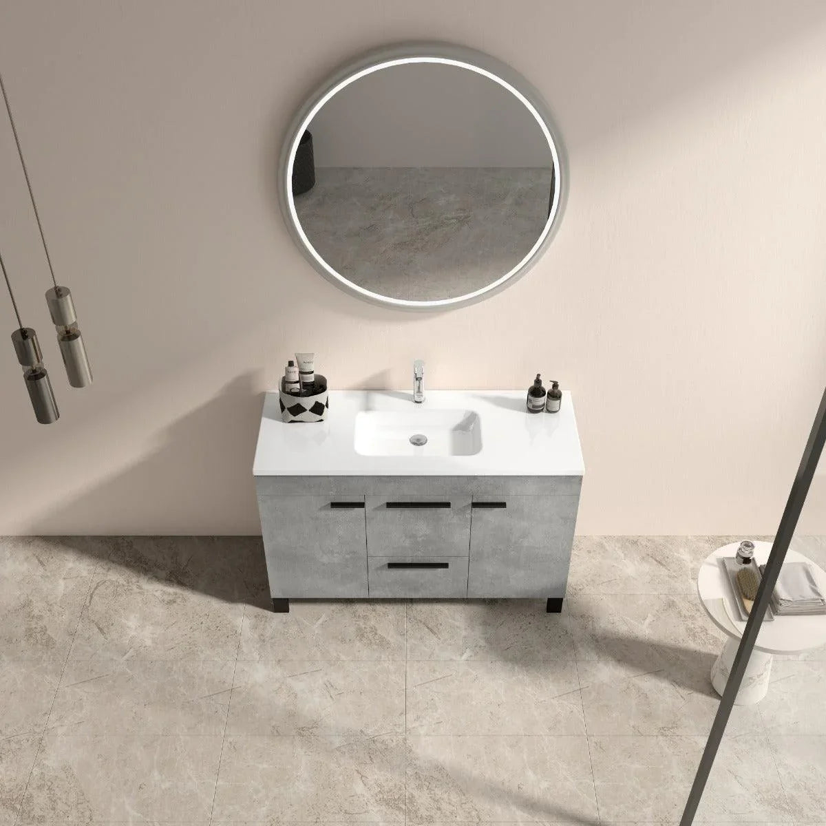 48" Cement Freestanding Single Sink Bathroom Vanity with White Ceramic Countertop Odessa - Golden Elite Deco
