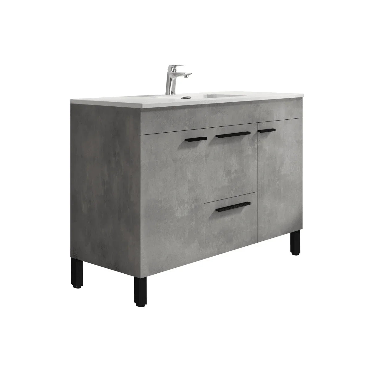 48" Cement Freestanding Single Sink Bathroom Vanity with White Ceramic Countertop Odessa - Golden Elite Deco