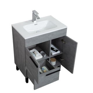 28" Cement Freestanding Single Sink Bathroom Vanity with White Ceramic Countertop Odessa - Golden Elite Deco