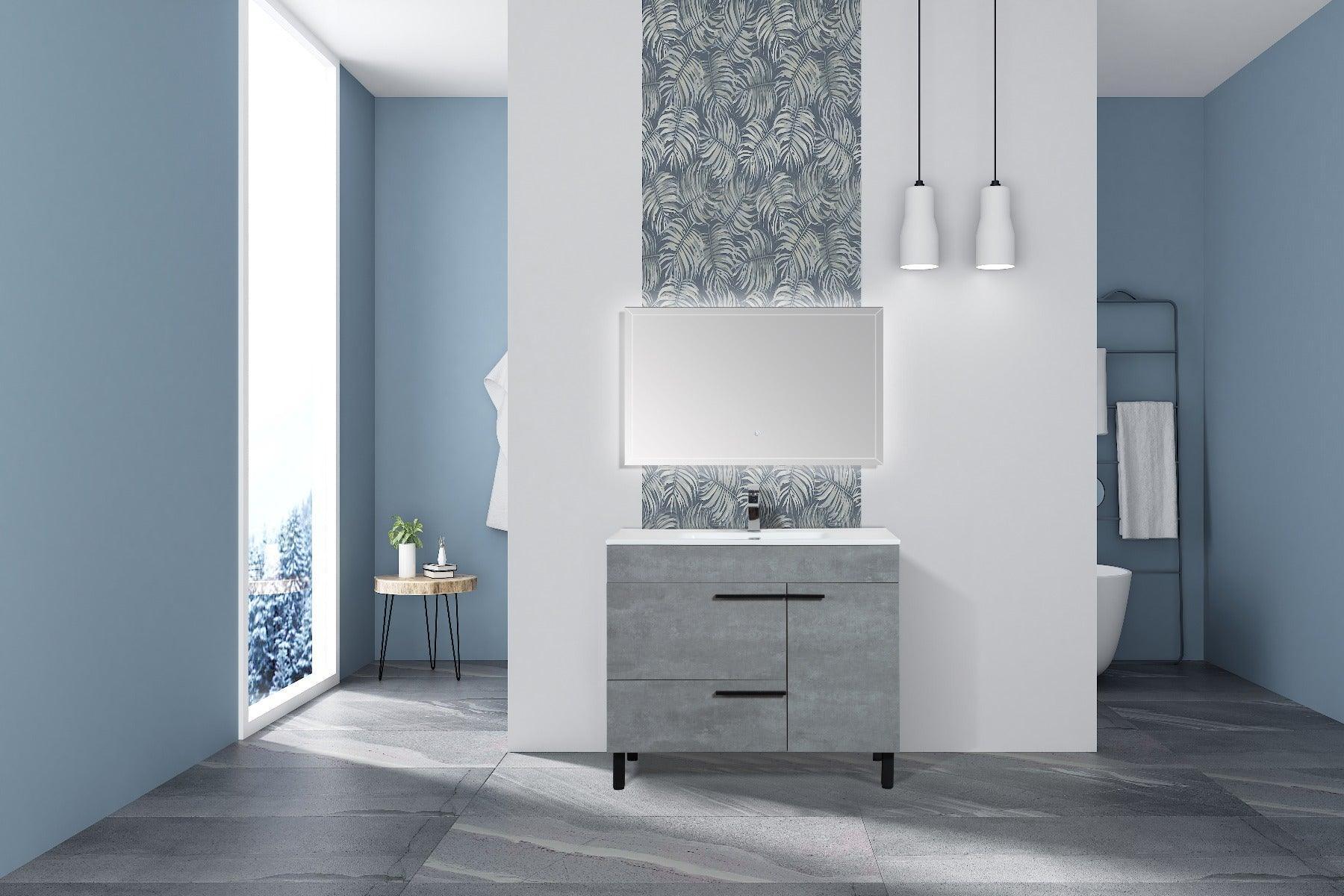 40" Cement Freestanding Single Sink Bathroom Vanity with White Ceramic Countertop Odessa - Golden Elite Deco