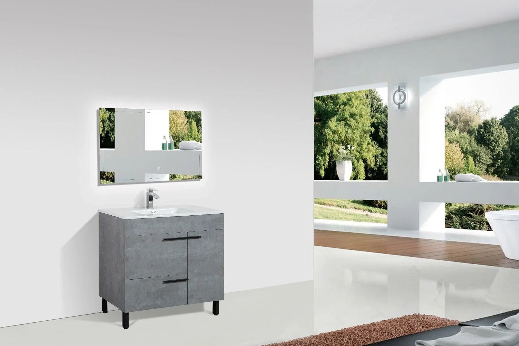 40" Cement Freestanding Single Sink Bathroom Vanity with White Ceramic Countertop Odessa - Golden Elite Deco
