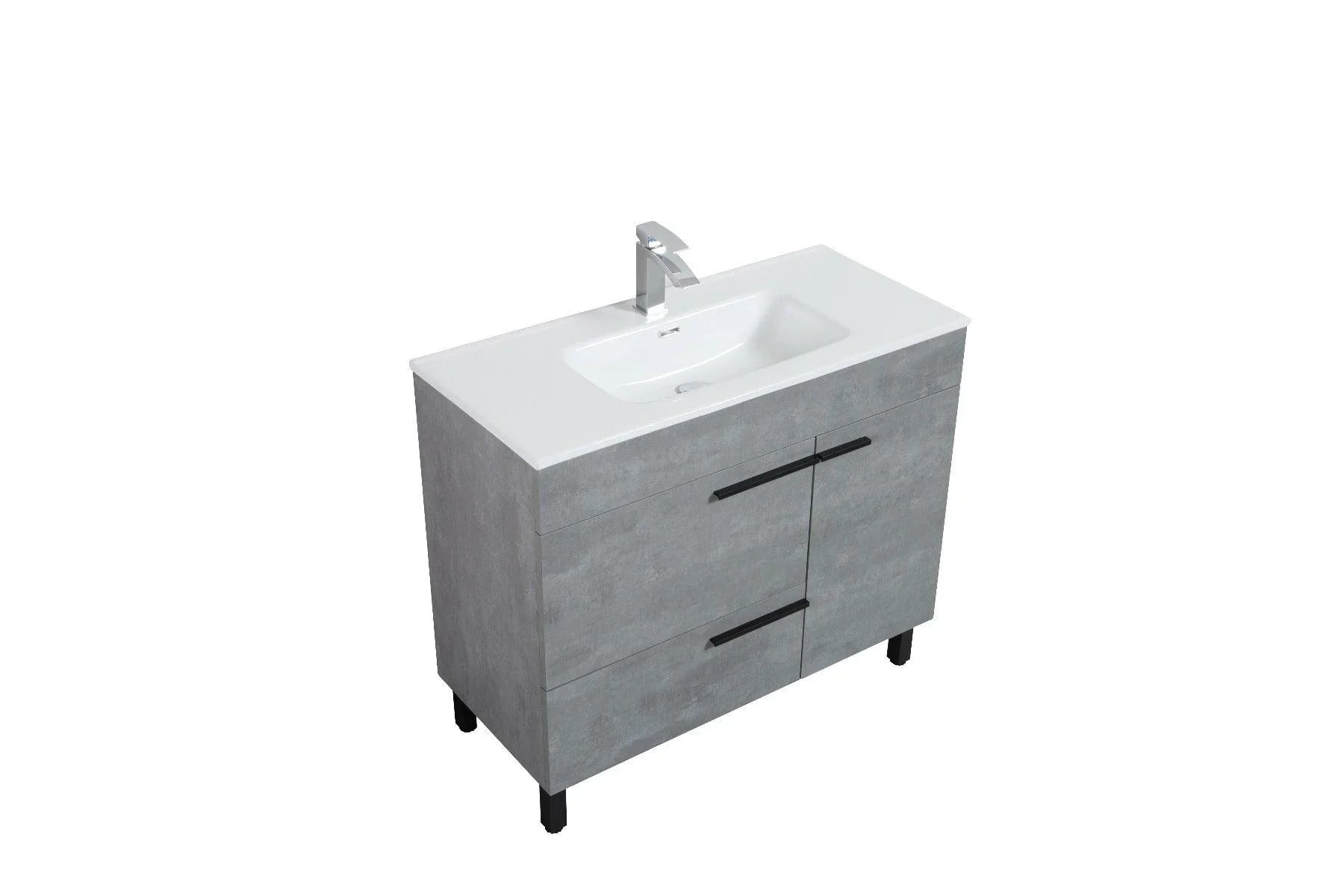 40" Cement Freestanding Single Sink Bathroom Vanity with White Ceramic Countertop Odessa - Golden Elite Deco