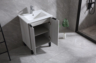 24" Cement Freestanding Bathroom Vanity with White Ceramic Countertop Odessa - Golden Elite Deco