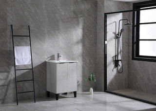 24" Cement Freestanding Bathroom Vanity with White Ceramic Countertop Odessa - Golden Elite Deco