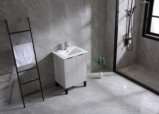24" Cement Freestanding Bathroom Vanity with White Ceramic Countertop Odessa - Golden Elite Deco