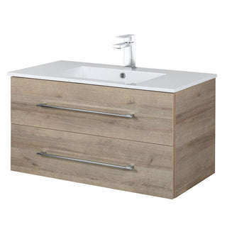 36" Organic Wall Mount Single Sink Bathroom Vanity with White Acrylic Countertop : Kato - Golden Elite Deco