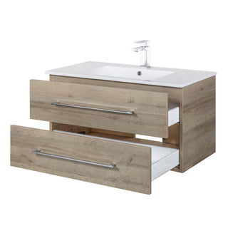 36" Organic Wall Mount Single Sink Bathroom Vanity with White Acrylic Countertop : Kato - Golden Elite Deco