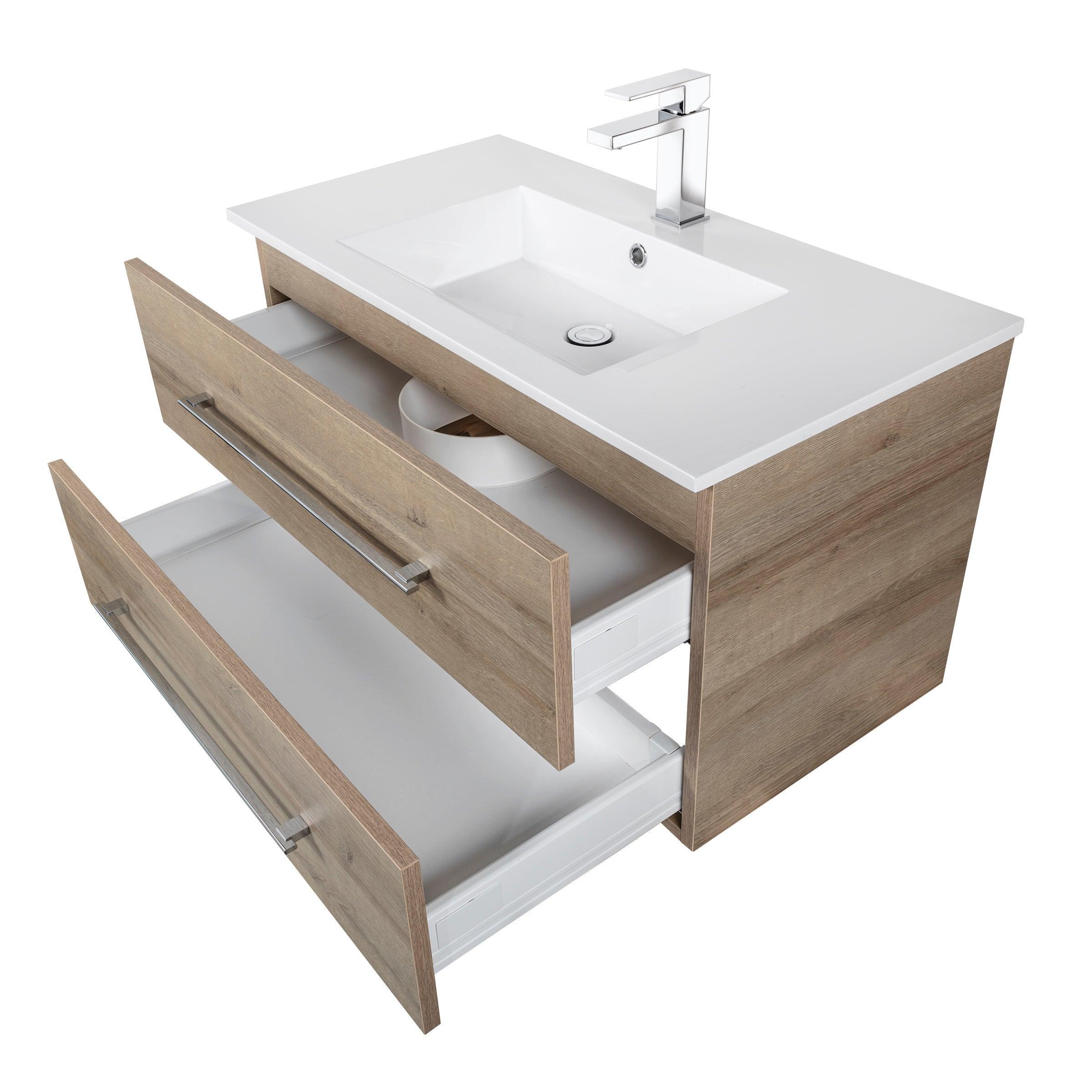 36" Organic Wall Mount Single Sink Bathroom Vanity with White Acrylic Countertop : Kato - Golden Elite Deco