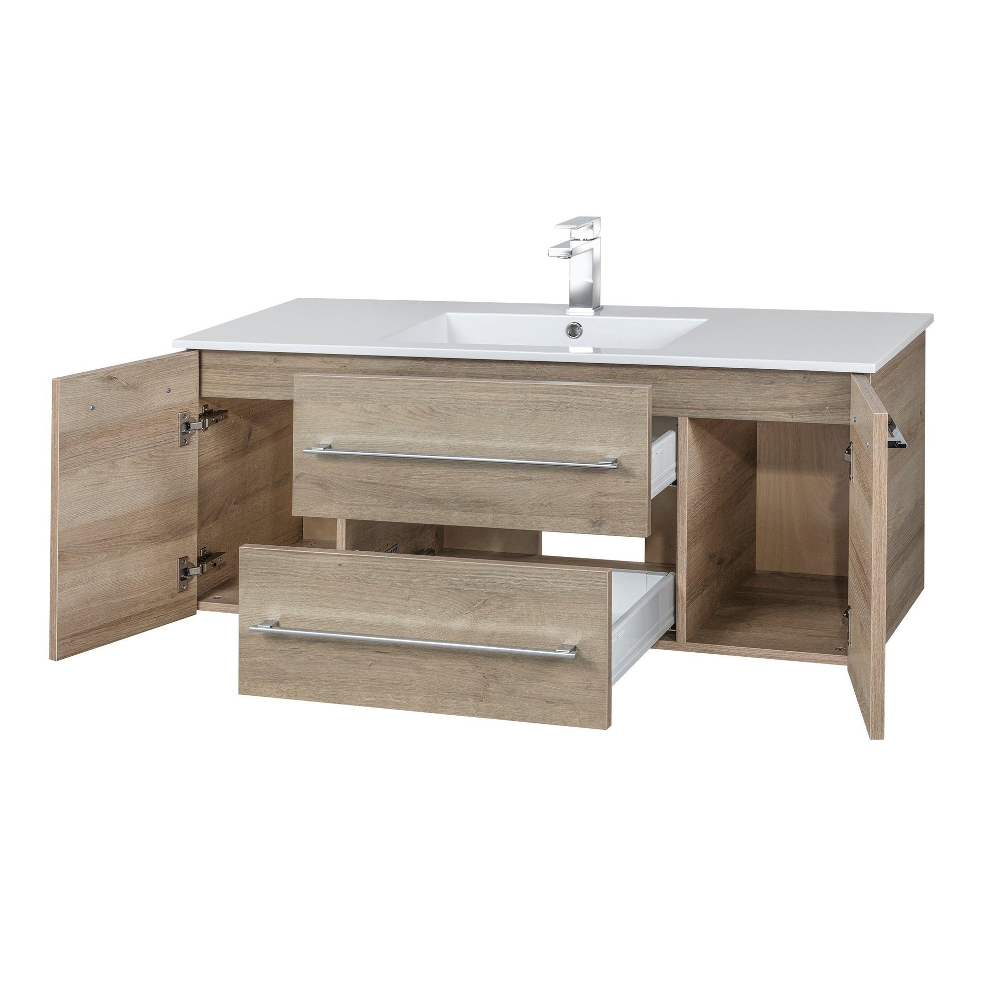 48" Organic Brown Wall Mount Single Sink Bathroom Vanity with White Acrylic Countertop : Kato Collection - Golden Elite Deco