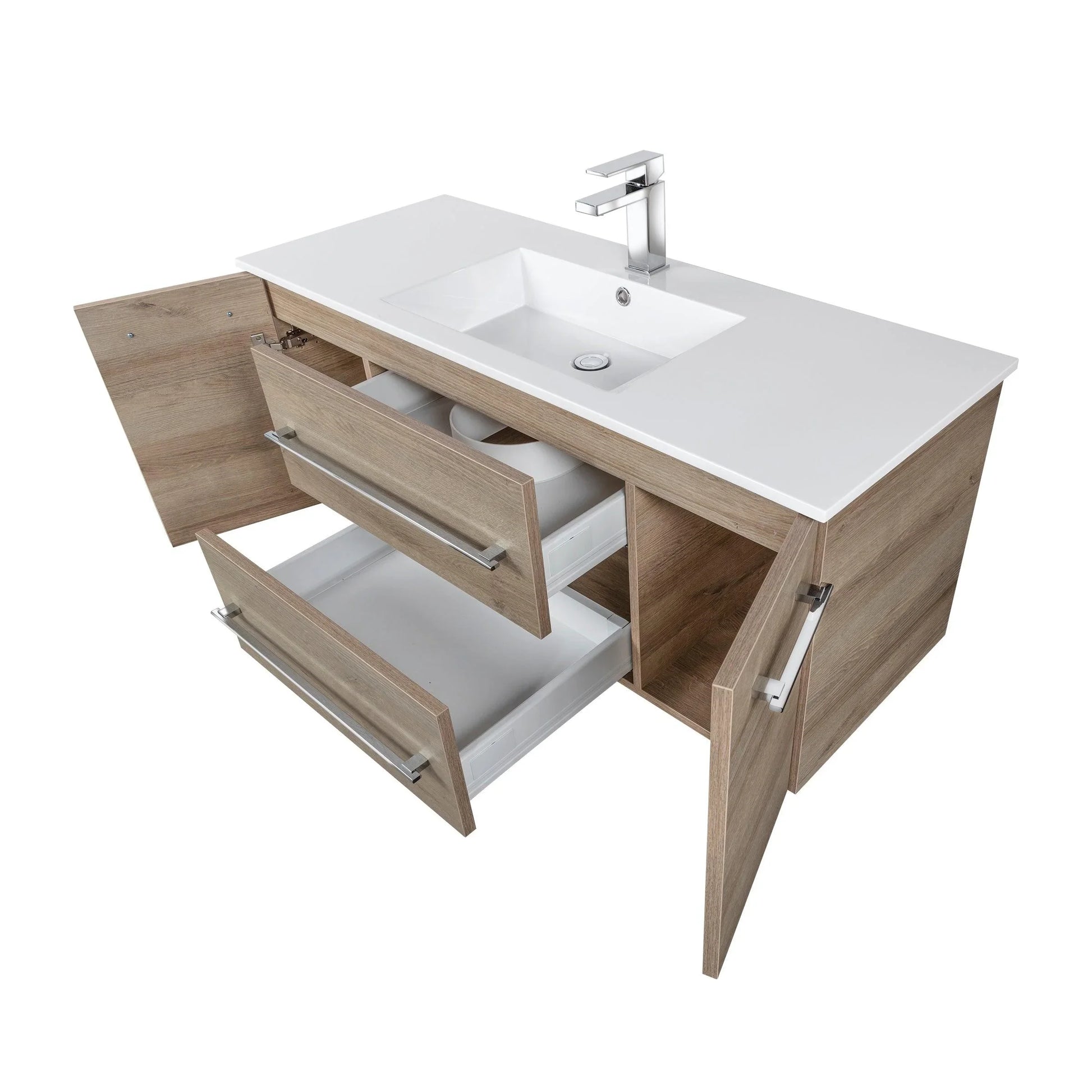 48" Organic Brown Wall Mount Single Sink Bathroom Vanity with White Acrylic Countertop : Kato Collection - Golden Elite Deco