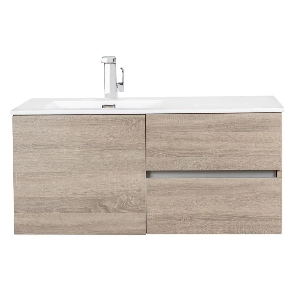 42" Dorato Brown Wall Mount Single Sink Bathroom Vanity with White Acrylic Countertop : Beachwood - Golden Elite Deco