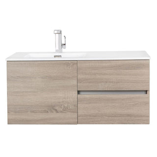 42" Dorato Brown Wall Mount Single Sink Bathroom Vanity with White Acrylic Countertop : Beachwood - Golden Elite Deco