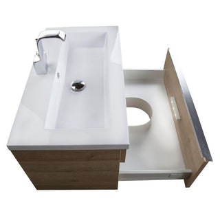 30" Organic Beige Wall Mount Single Sink Bathroom Vanity with White Acrylic Countertop : Trough - Golden Elite Deco