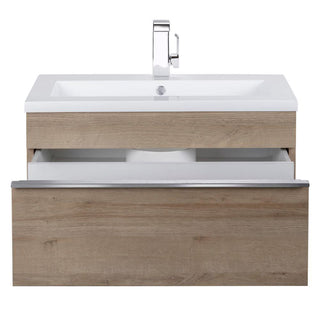 30" Organic Beige Wall Mount Single Sink Bathroom Vanity with White Acrylic Countertop : Trough - Golden Elite Deco