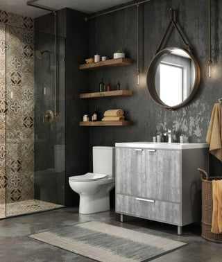 36" Grey Freestanding Single Sink Bathroom Vanity with White Acrylic Countertop : London - Golden Elite Deco