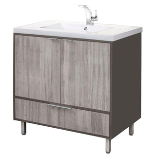 36" Grey Freestanding Single Sink Bathroom Vanity with White Acrylic Countertop : London - Golden Elite Deco