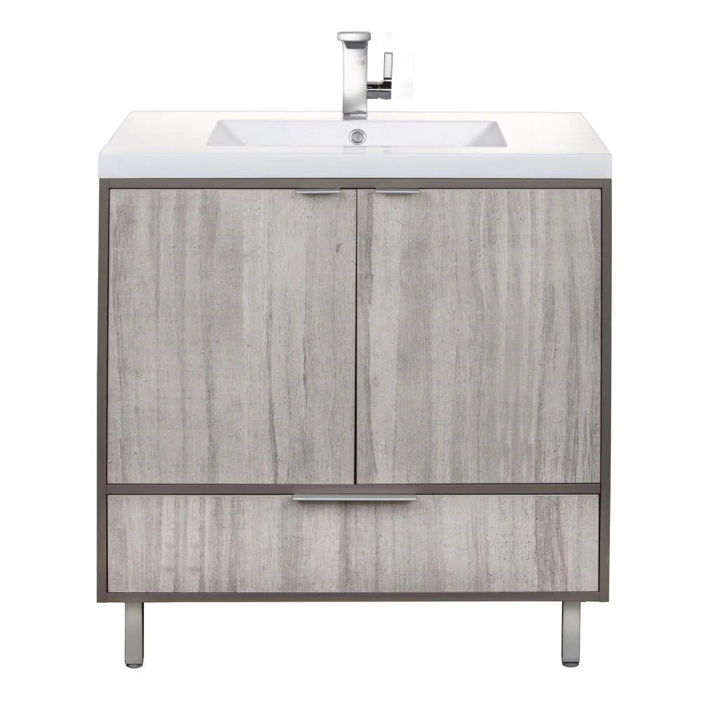 36" Grey Freestanding Single Sink Bathroom Vanity with White Acrylic Countertop : London - Golden Elite Deco