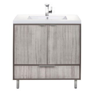 36" Grey Freestanding Single Sink Bathroom Vanity with White Acrylic Countertop : London - Golden Elite Deco