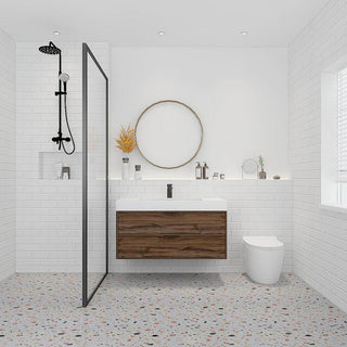 42" Americana Brown Wall Mount Single Sink Bathroom Vanity with White Acrylic Countertop : Savoy - Golden Elite Deco