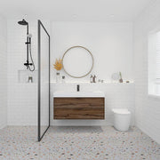 42" Americana Brown Wall Mount Single Sink Bathroom Vanity with White Acrylic Countertop : Savoy - Golden Elite Deco