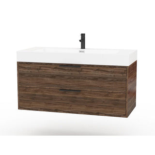 42" Americana Brown Wall Mount Single Sink Bathroom Vanity with White Acrylic Countertop : Savoy - Golden Elite Deco