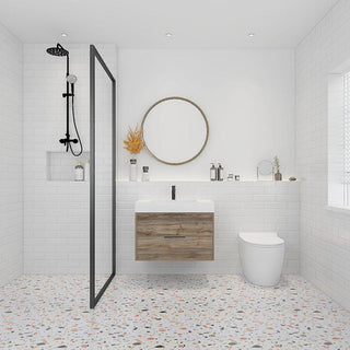 30" Tan Brown Wall Mount Single Sink Bathroom Vanity with White Acrylic Countertop : Savoy - Golden Elite Deco