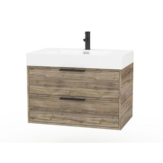 30" Tan Brown Wall Mount Single Sink Bathroom Vanity with White Acrylic Countertop : Savoy - Golden Elite Deco