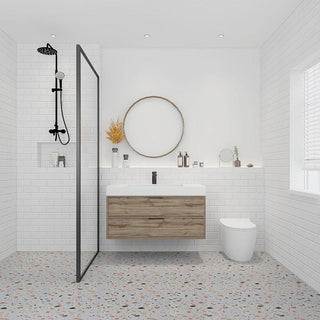 42" Tan Brown Wall Mount Single Sink Bathroom Vanity with White Acrylic Countertop : Savoy - Golden Elite Deco