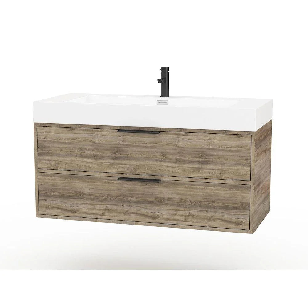 42" Tan Brown Wall Mount Single Sink Bathroom Vanity with White Acrylic Countertop : Savoy - Golden Elite Deco