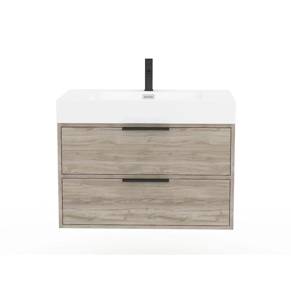30" Silk Brown Wall Mount Single Sink Bathroom Vanity with White Acrylic Countertop : Savoy - Golden Elite Deco