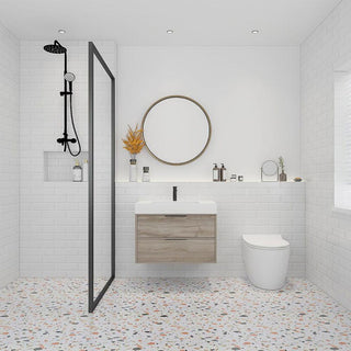 30" Silk Brown Wall Mount Single Sink Bathroom Vanity with White Acrylic Countertop : Savoy - Golden Elite Deco
