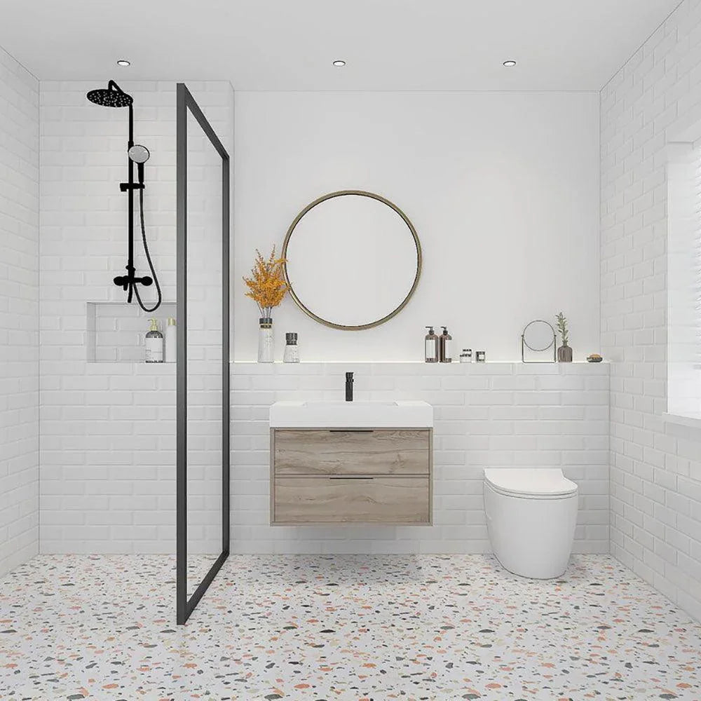 30" Silk Brown Wall Mount Single Sink Bathroom Vanity with White Acrylic Countertop : Savoy - Golden Elite Deco