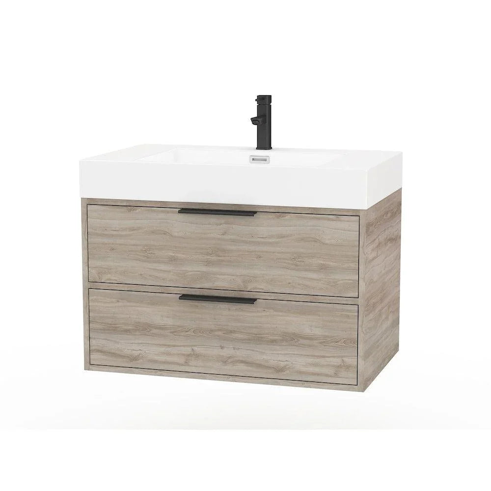 30" Silk Brown Wall Mount Single Sink Bathroom Vanity with White Acrylic Countertop : Savoy - Golden Elite Deco