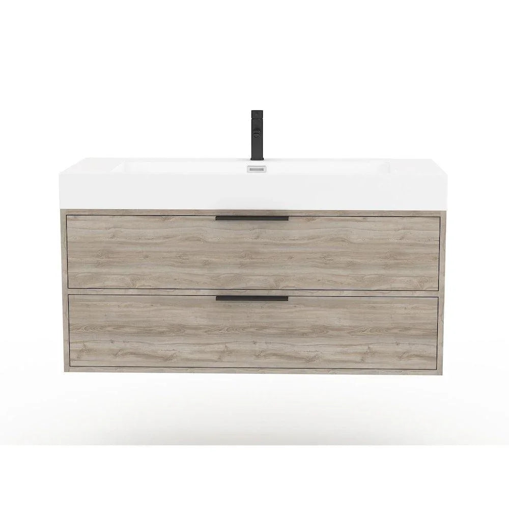 42" Silk Brown Wall Mount Single Sink Bathroom Vanity with White Acrylic Countertop : Savoy - Golden Elite Deco