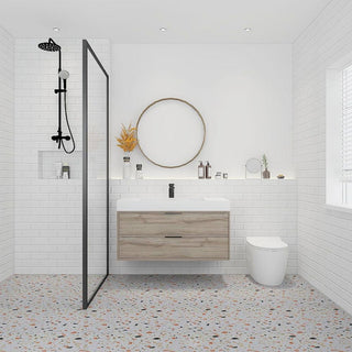 42" Silk Brown Wall Mount Single Sink Bathroom Vanity with White Acrylic Countertop : Savoy - Golden Elite Deco