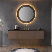Mirror 40" LED Wooden Frame - Round - Golden Elite Deco
