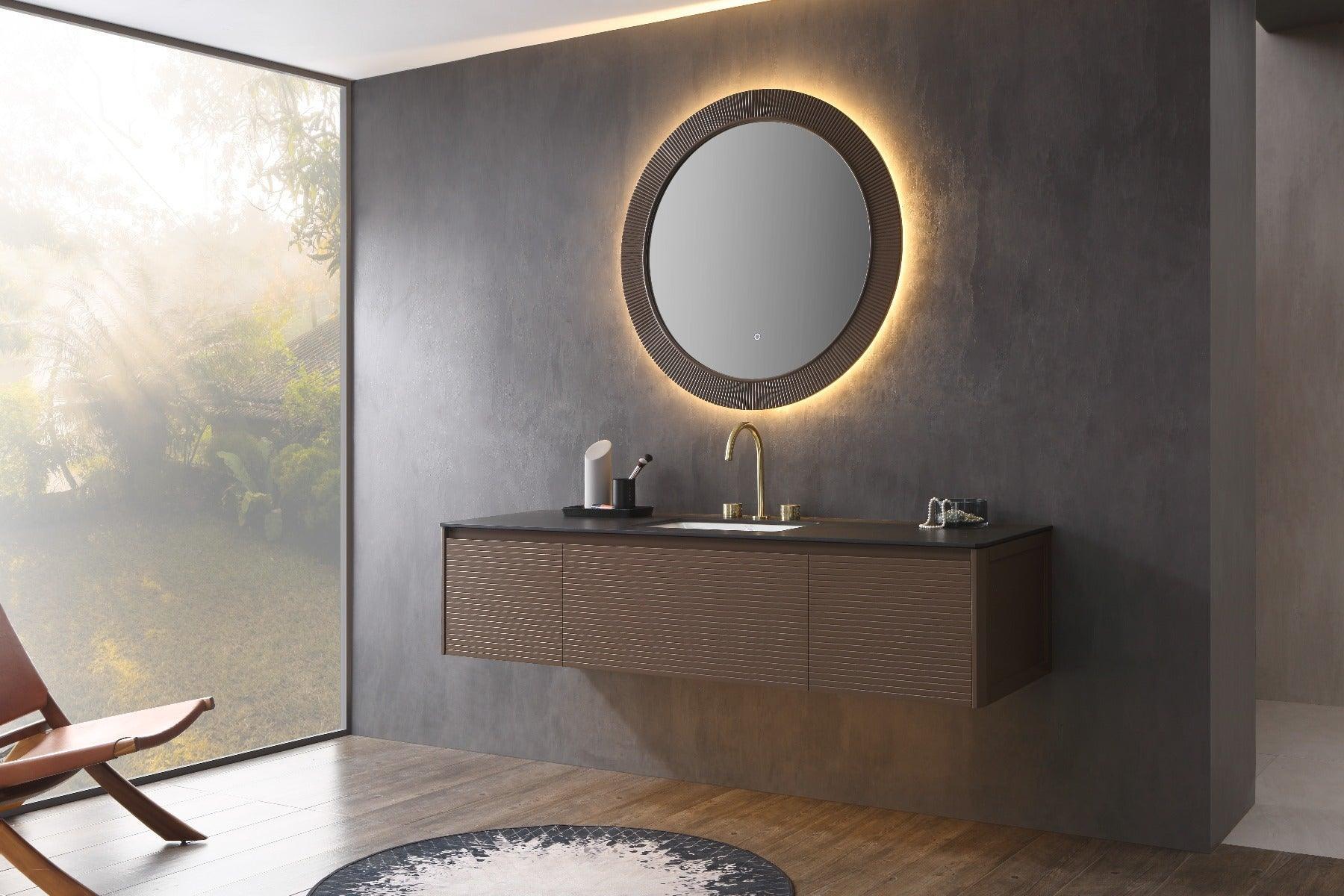 Mirror 40" LED Wooden Frame - Round - Golden Elite Deco