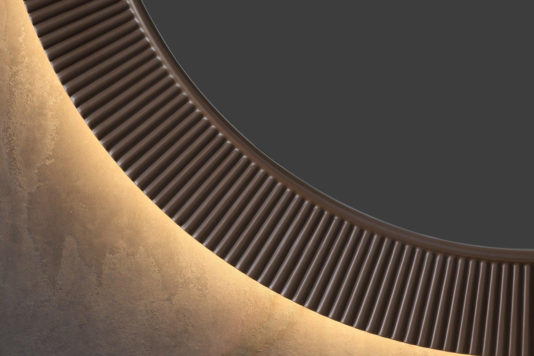 Mirror 40" LED Wooden Frame - Round - Golden Elite Deco