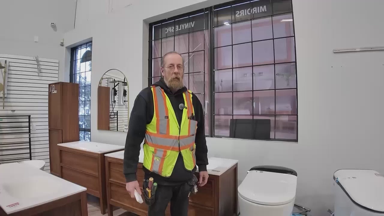 Load video: Sera Omega Smart Bidet Toilet, One-Piece Toilet with Auto Jet Flush, Auto Open/Close Lid, Warm Water Wash, Warm-Air Dryer, Heated Seat – Black