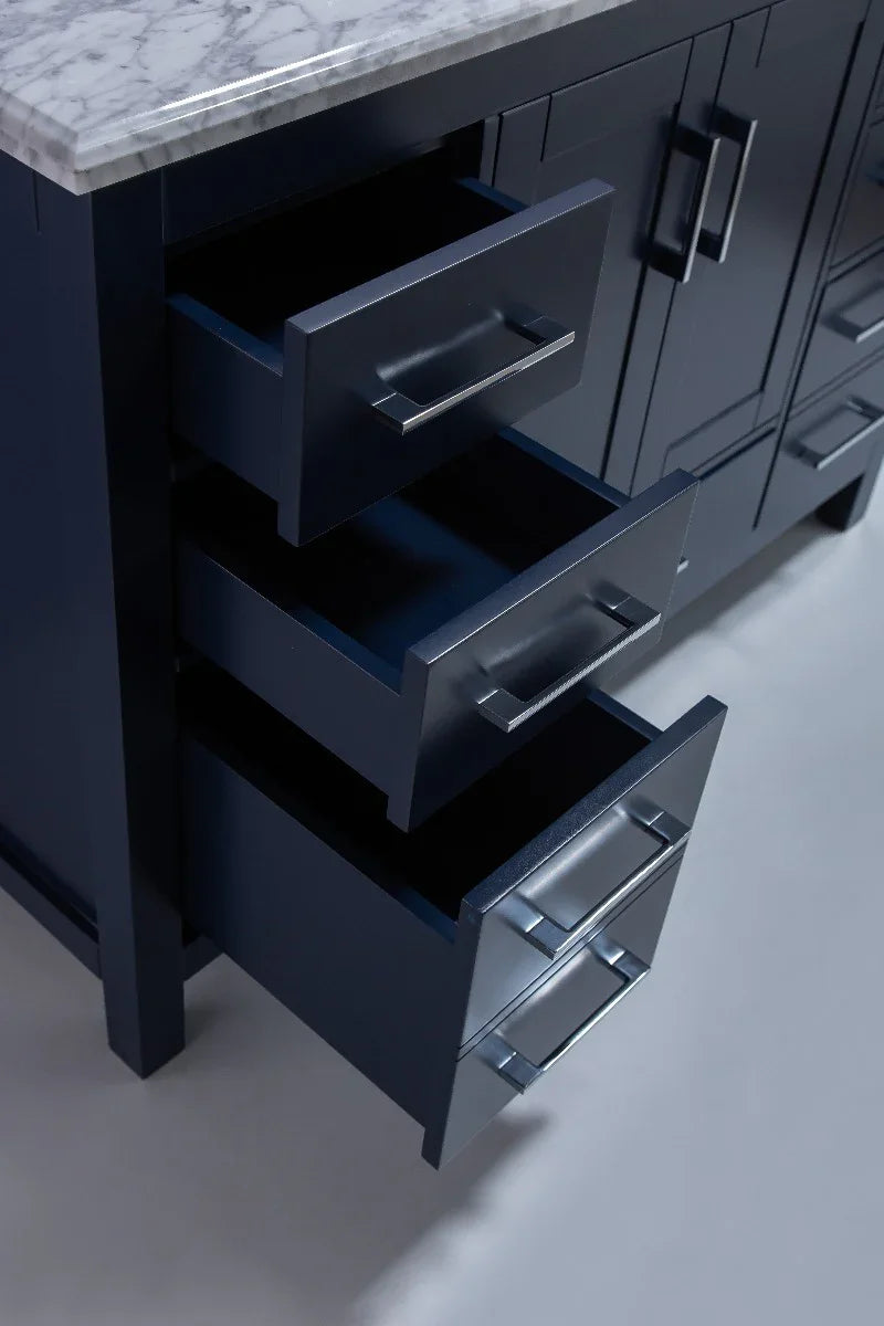 Meuble-lavabo simple autoportant de 48 po bleu royal avec comptoir en quartz Calcutta