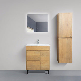 30" Rough Oak Freestanding Bathroom Vanity with White Ceramic Countertop *FREE FAUCET!* - Golden Elite Deco