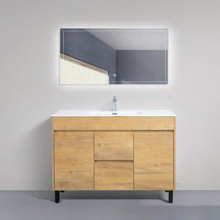 48" Soft Oak Freestanding Single Sink Bathroom Vanity with White Ceramic Countertop *FREE FAUCET!* - Golden Elite Deco