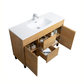 48" Soft Oak Freestanding Single Sink Bathroom Vanity with White Ceramic Countertop *FREE FAUCET!* - Golden Elite Deco