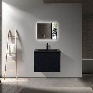 24" Black Wall Mount Bathroom Vanity with Black Engineered Quartz Countertop Roxboro - Golden Elite Deco