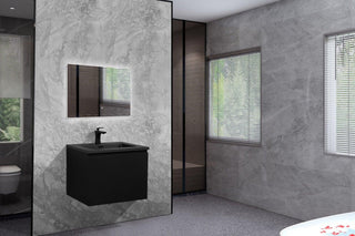 24" Black Wall Mount Bathroom Vanity with Black Engineered Quartz Countertop Roxboro - Golden Elite Deco
